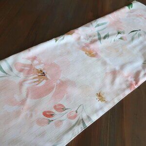 Leah Bisch Pink Floral Watercolor Cotton Linen Table Runner 13" x 36"